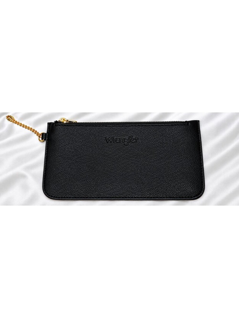 Wrangler Black Pebbled Zip Pouch Wallet Gold Chain Wristlet Clutch